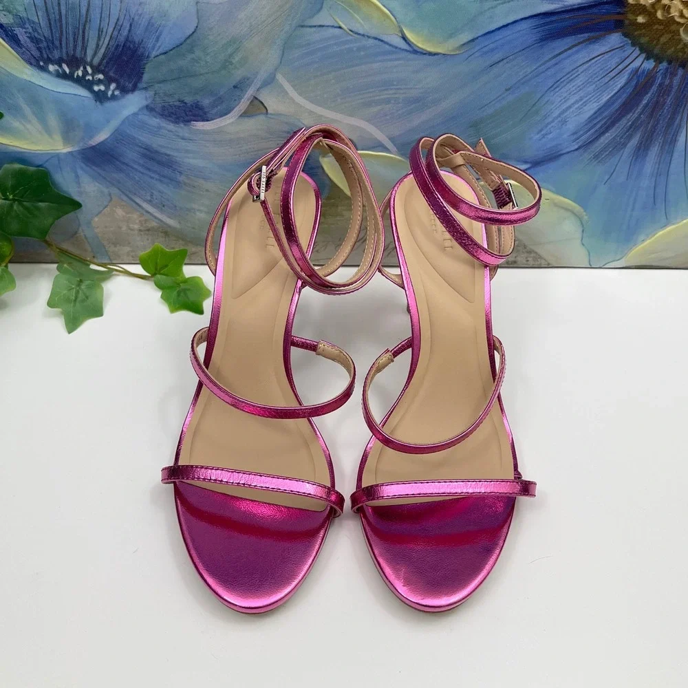 New Ted Baker‎ London Sophia Ankle Strap Sandal in Metallic Pink Size 8.5